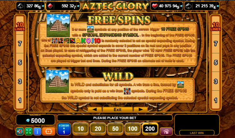 Rules of Aztec Glory video slot