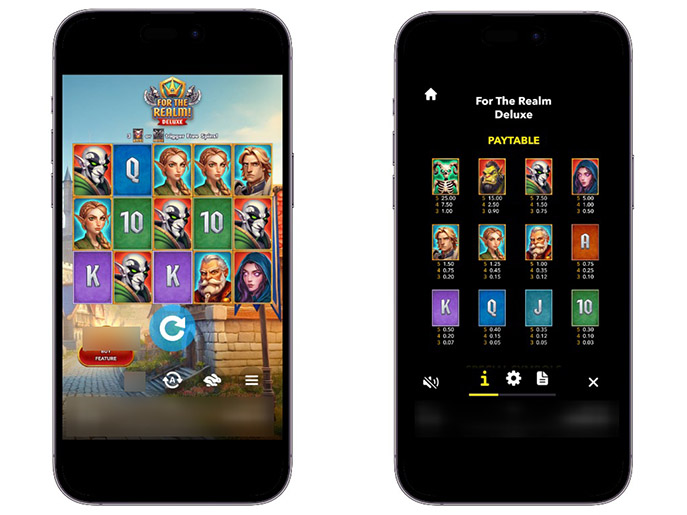 Main game screen and payout table