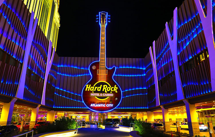 Hard Rock Casino guests are greeted by a huge guitar